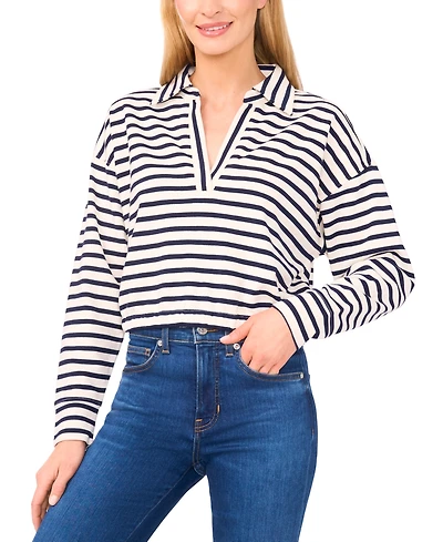 CeCe Women's Long Sleeve Elastic Waist Collar Top