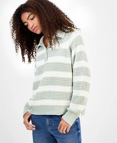 Ultra Flirt Juniors' Snap-Front Chenille Long-Sleeve Sweater