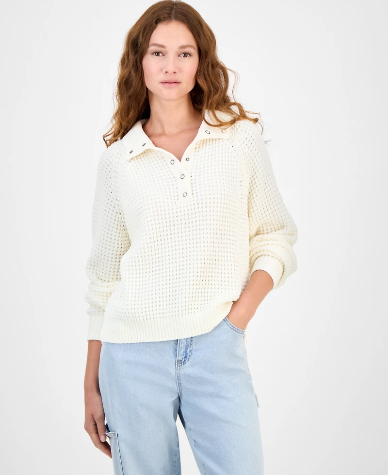 Ultra Flirt Juniors' Snap-Front Chenille Long-Sleeve Sweater
