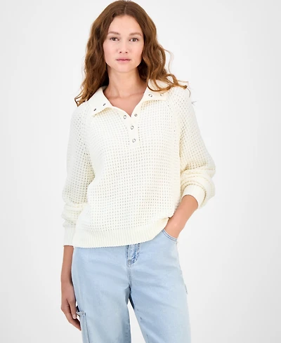Ultra Flirt Juniors' Snap-Front Chenille Long-Sleeve Sweater