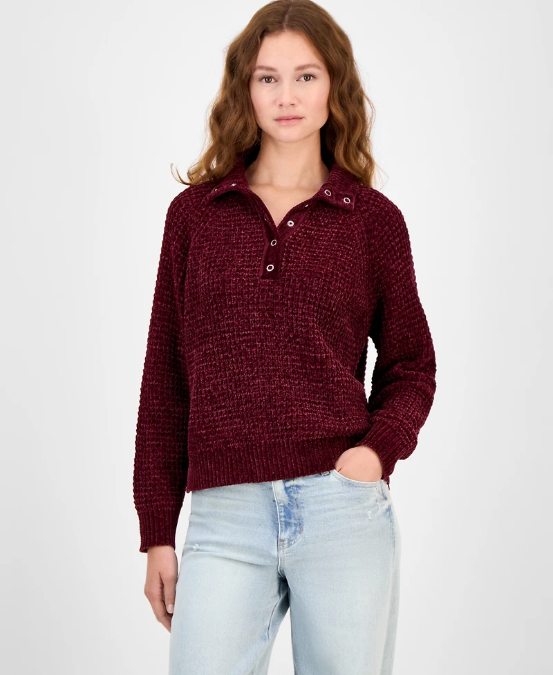 Ultra Flirt Juniors' Snap-Front Chenille Long-Sleeve Sweater