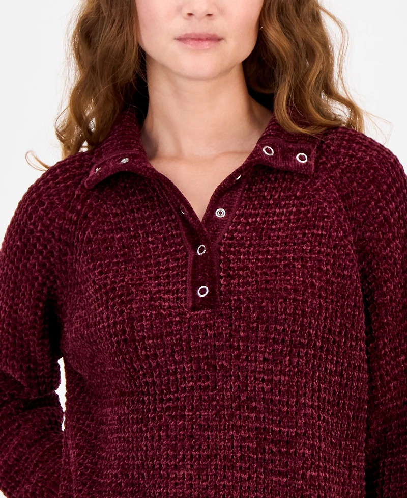 Ultra Flirt Juniors' Snap-Front Chenille Long-Sleeve Sweater