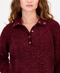 Ultra Flirt Juniors' Snap-Front Chenille Long-Sleeve Sweater