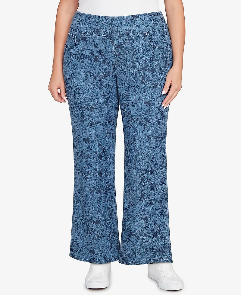 Ruby Rd. Plus Paisley Stretch Denim Pull-On Ankle Jeans