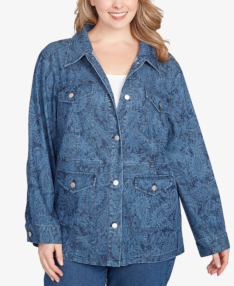 Ruby Rd. Plus Size Wide Leg Floral Cutout Jacket