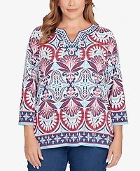 Ruby Rd. Plus Embellished Geo Border Knit Top