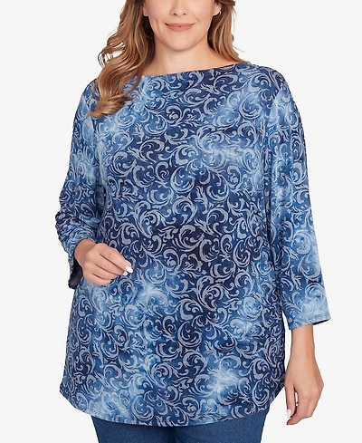 Ruby Rd. Plus Tie Dye Scroll Floral Top