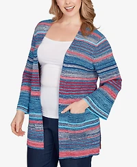 Ruby Rd. Plus Open Ribbed Stripe Front Pocket Cardigan Sweater