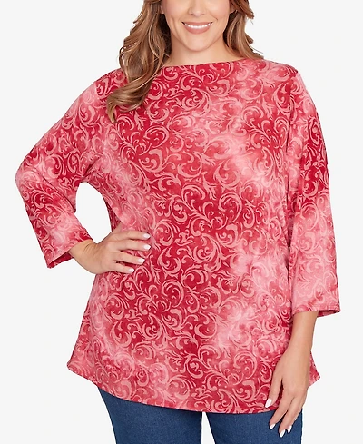 Ruby Rd. Plus Tie Dye Scroll Floral Top