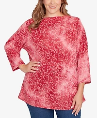 Ruby Rd. Plus Tie Dye Scroll Floral Top