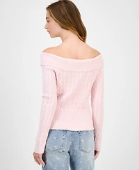 Hooked Up by Iot Juniors' Spread-Collar Cable-Knit Cardigan