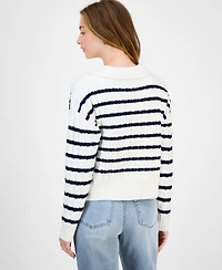 Hooked Up by Iot Juniors' Striped Cable-Knit Collar Sweater