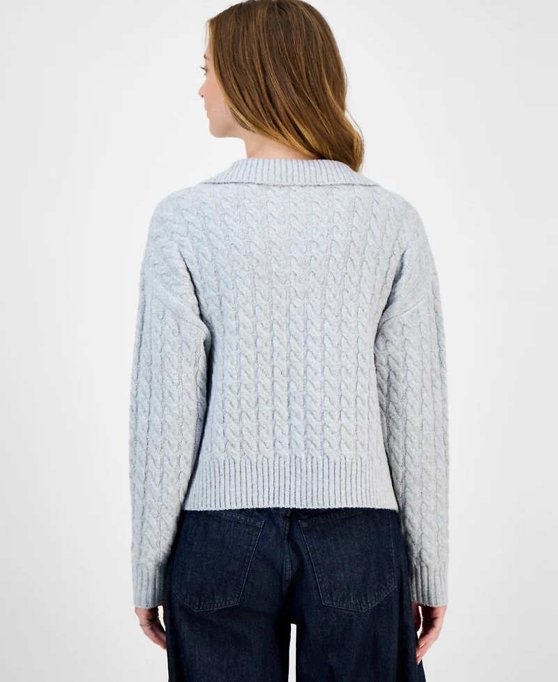 Hooked Up by Iot Juniors' Split-Neck Cable-Knit Sweater