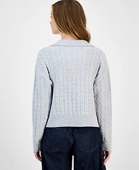 Hooked Up by Iot Juniors' Split-Neck Cable-Knit Sweater