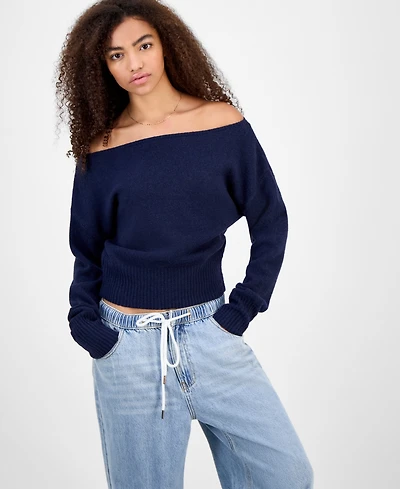 Hippie Rose Juniors' Off-The-Shoulder Slouchy Sweater