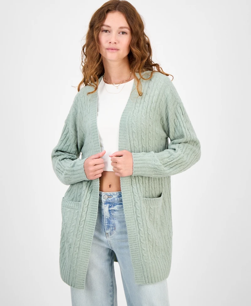 Hippie Rose Juniors' Open-Front Long-Sleeve Midi Cardigan