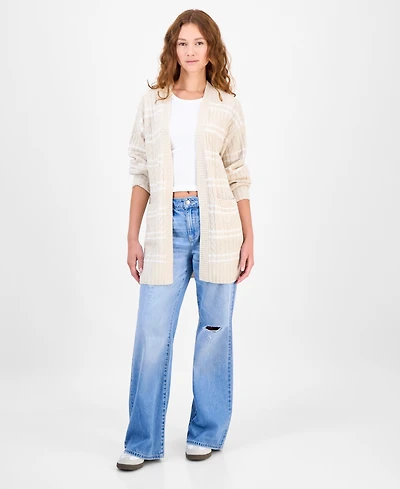 Hippie Rose Juniors' Open-Front Long-Sleeve Midi Cardigan