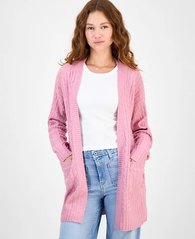 Hippie Rose Juniors' Open-Front Long-Sleeve Midi Cardigan