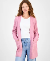 Hippie Rose Juniors' Open-Front Long-Sleeve Midi Cardigan