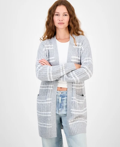 Hippie Rose Juniors' Open-Front Long-Sleeve Midi Cardigan