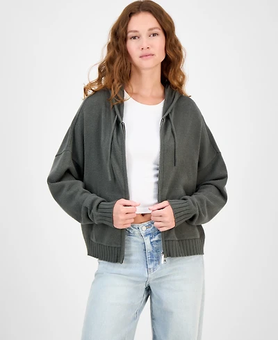 Hippie Rose Juniors' Mossy Zip-Up Sweater Hoodie