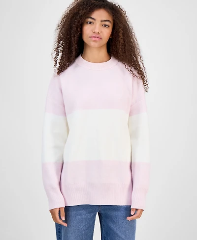 Hippie Rose Juniors' Oversized Stripe Long-Sleeve Sweater