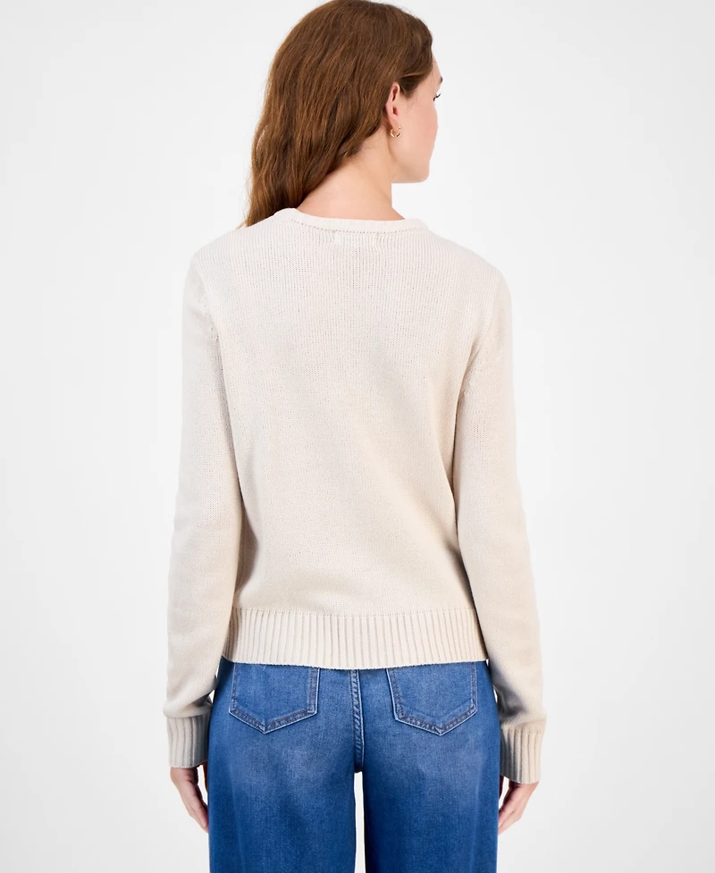 Just Polly Juniors' Embroidered Novelty Crewneck Sweater