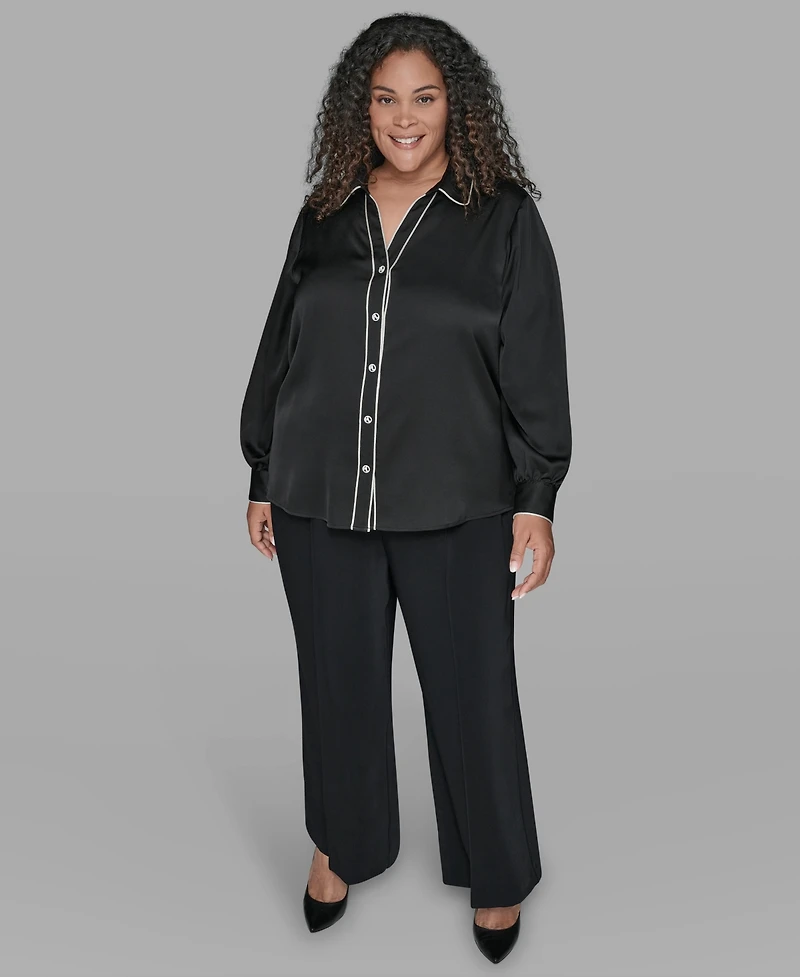 Karl Lagerfield Paris Plus Contrast Placket Long Sleeves Blouse