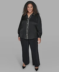 Karl Lagerfield Paris Plus Contrast Placket Long Sleeves Blouse