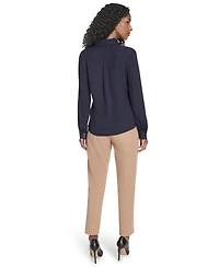 Tommy Hilfiger Women's Pleated Sleeve Button Up Blouse