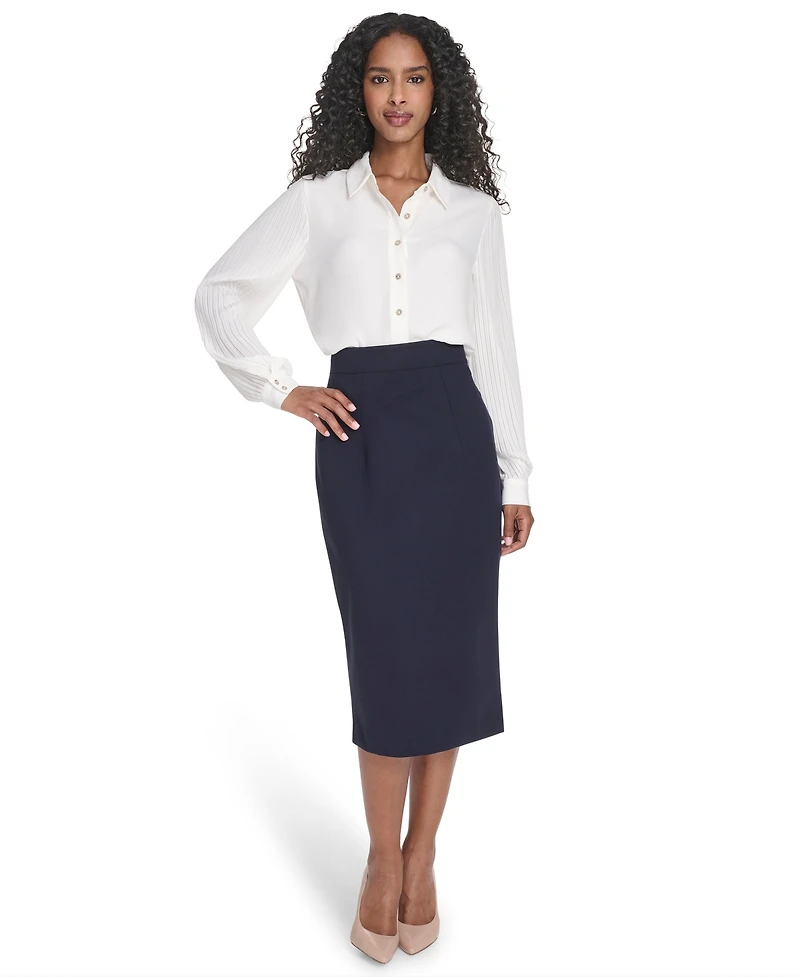 Tommy Hilfiger Women's Pleated Sleeve Button Up Blouse