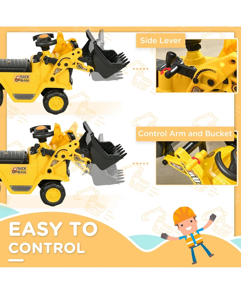 Homcom Kids Ride on Tractor with Storage, Excavator Scooter Gift for Kids