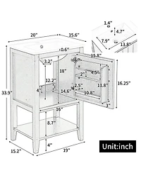 Casainc 20" Vanity with Sink and Soft-Close Door, Bathroom Cabinet with Storage Rack and Open Shelf