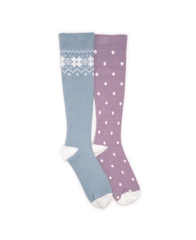 Muk Luks Women's 2 Pack Tall Compression Cozy Sock