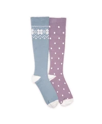 Muk Luks Women's 2 Pack Tall Compression Cozy Sock