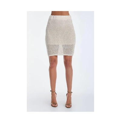 The Noli Shop Womens Addison Sequin Crochet Skirt - Pearl