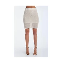 The Noli Shop Womens Addison Sequin Crochet Skirt - Pearl
