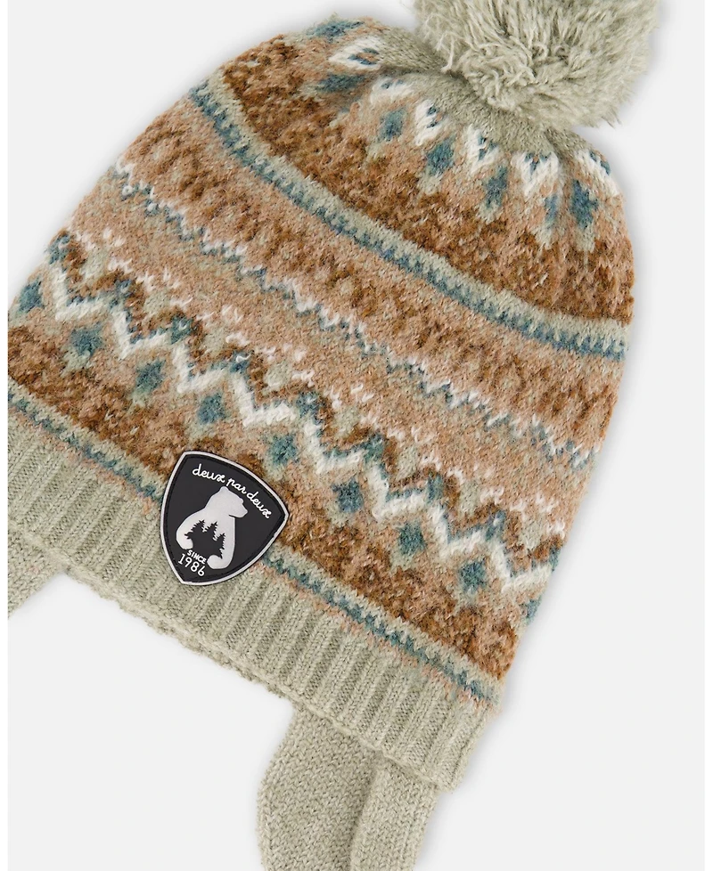 Deux par Baby Boy Lined Knit Pompom Hat with Ear Flaps Blue Purple - Baby|Toddler