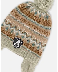 Deux par Baby Boy Lined Knit Pompom Hat with Ear Flaps Blue Purple - Baby|Toddler
