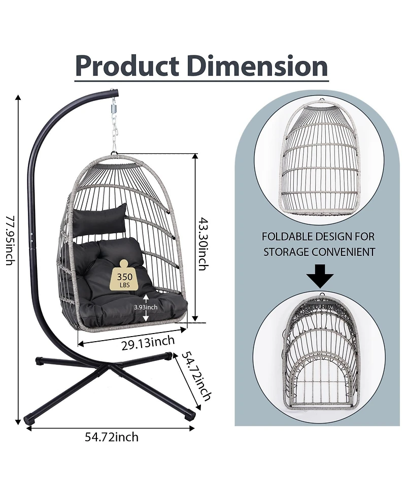 Flynama Outdoor Egg Hanging Chair with Stand, Patio Wicker Swing Egg Chair Indoor Swinging Chair Outdoor Hammock Egg Chair