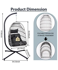 Flynama Outdoor Egg Hanging Chair with Stand, Patio Wicker Swing Egg Chair Indoor Swinging Chair Outdoor Hammock Egg Chair