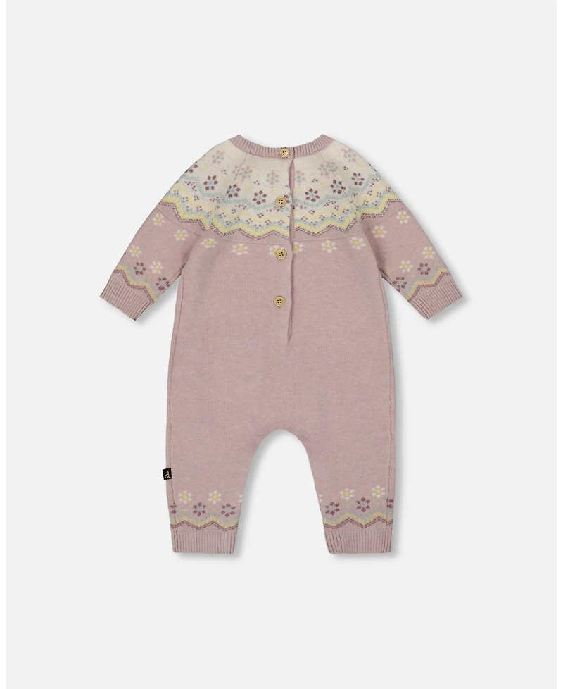 Deux par Baby Girl Jacquard Knitted Romper Keepsake Lilac