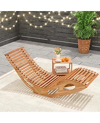 Costway Outdoor Chaise Lounge with High Back Slatted Seat Stopper Outside Wood Rocker