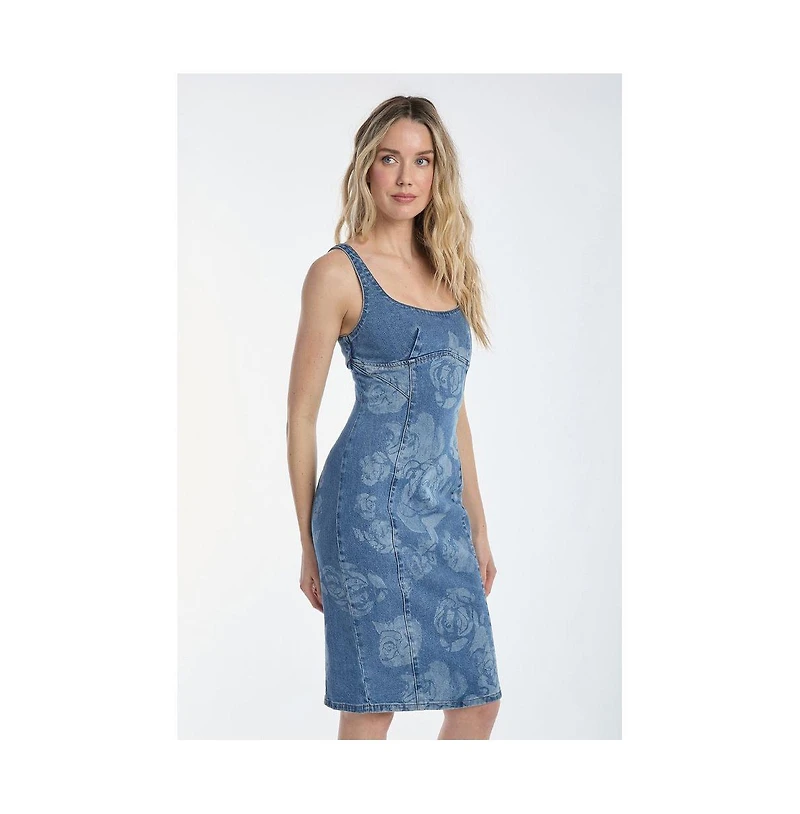 The Noli Shop Women's Flora Rose Denim Dress - Medium Blue