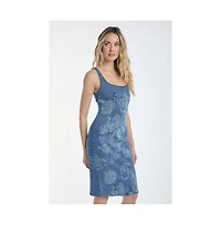 The Noli Shop Women's Flora Rose Denim Dress - Medium Blue