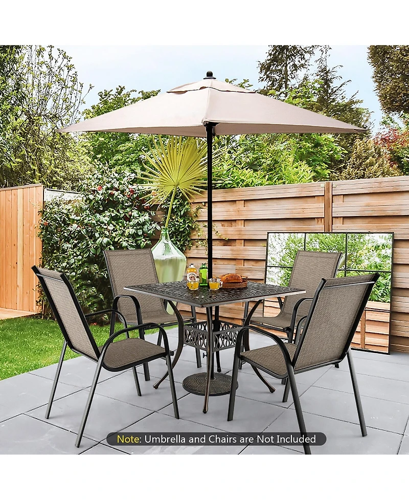 Gymax 35.4'' Patio Square Dining Table Cast Aluminum Umbrella Hole All-weather Outdoor