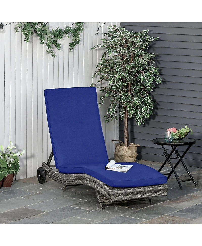 Flynama Chaise Lounge Pool Chair, Outdoor Pe Rattan Cushioned Patio Sun Lounger w/ 5-Level Adjustable Backrest & Wheels for Easy Movement, Wicker