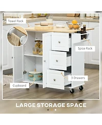 Halifax North America White Kitchen Helper: Rolling Island Cart with Drop Leaf & Storage