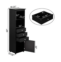 Basicwise Tall Freestanding Storage Organizer Linen Tower, Vanity Closet, Bathroom Cabinet with 2 Open shelves, 3 Drawers, and a White