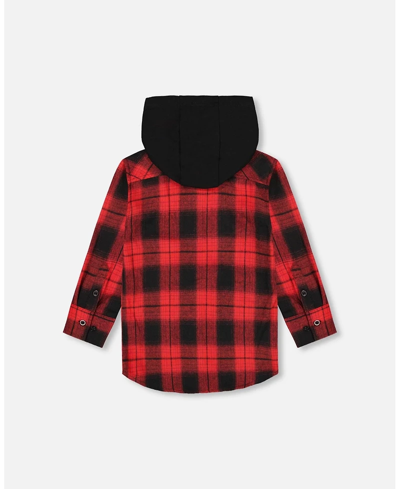 Deux par Big Boys Plaid Flannel Shirt with Hoodie Red and Black